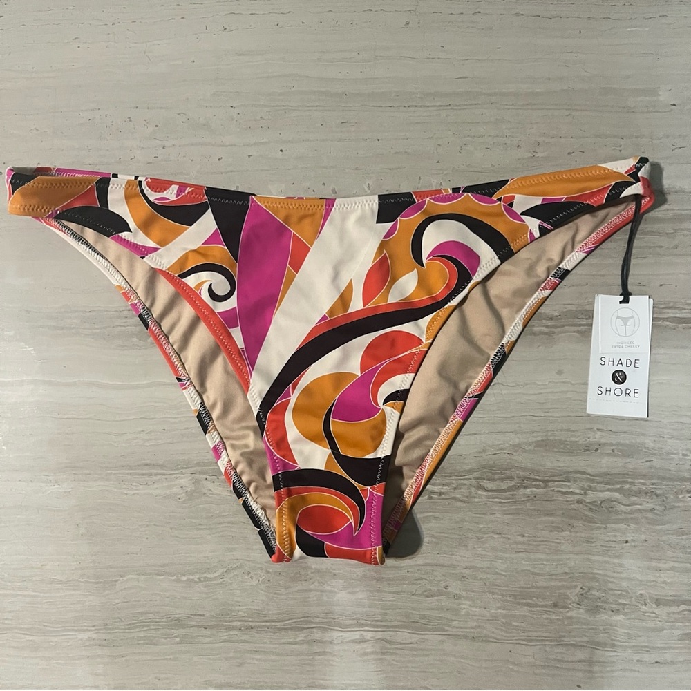 Shade & Shore Women's Multicolor Bikini Bottom High Leg Cheeky Large